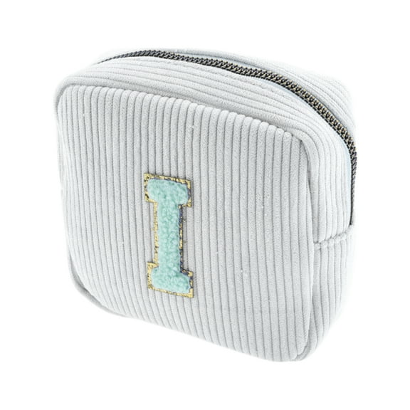 Unique Bargains 1 Pc Letter I Pattern Makeup Bag for Travel White Corduroy