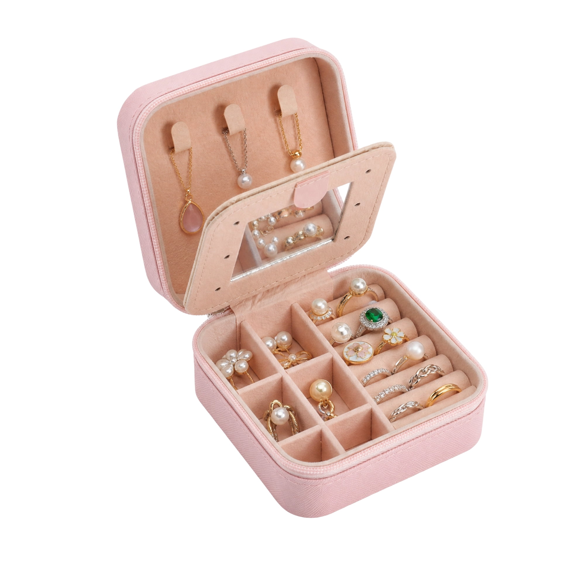 Unique Bargains 1 Pc Letter O Jewelry Case Organizer with Mirror Pink ...
