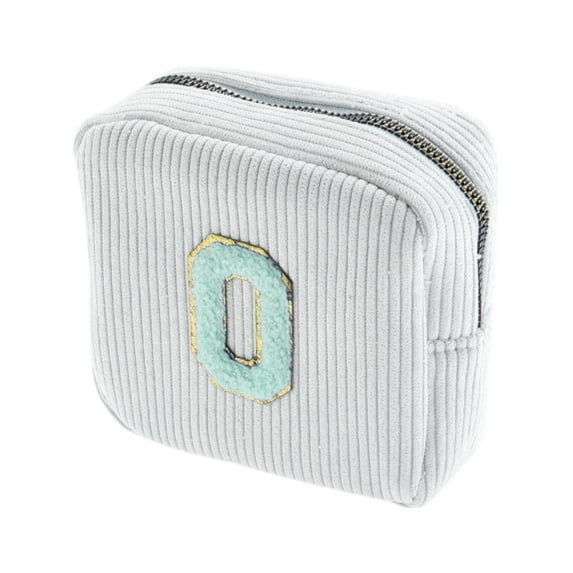 Unique Bargains 1 Pc Letter O Pattern Makeup Bag for Travel White Corduroy
