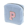 thumbnail image 1 of Unique Bargains 1 Pc Letter P Pattern Makeup Bag for Travel Blue Corduroy, 1 of 6