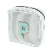 Unique Bargains 1 Pc Letter P Pattern Makeup Bag for Travel White Corduroy