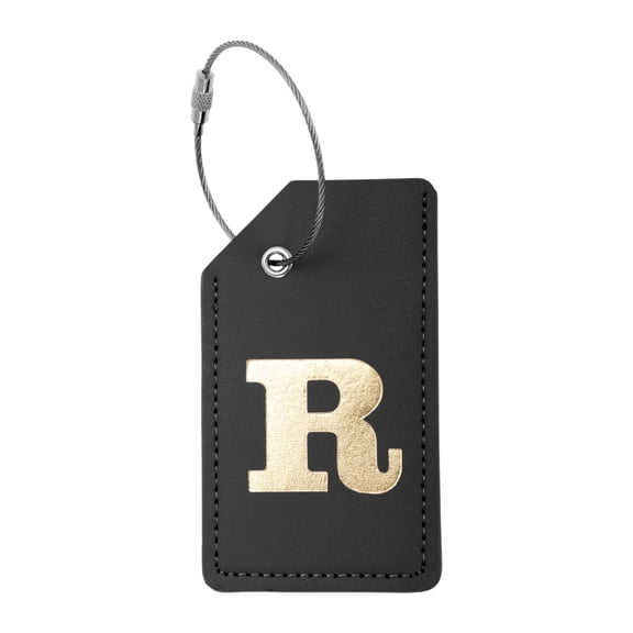 Unique Bargains 1 Pc Letter R Luggage Tag for Travelling Black PU