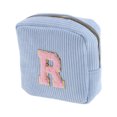 thumbnail image 1 of Unique Bargains 1 Pc Letter R Pattern Makeup Bag for Travel Blue Corduroy, 1 of 6