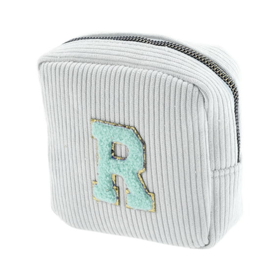 Unique Bargains 1 Pc Letter R Pattern Makeup Bag for Travel White Corduroy