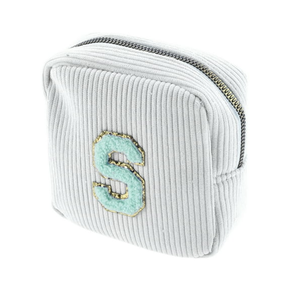 Unique Bargains 1 Pc Letter S Pattern Makeup Bag for Travel White Corduroy