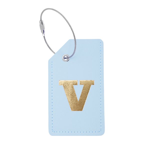 Unique Bargains 1 Pc Letter V Luggage Tag for Travelling Light Blue PU