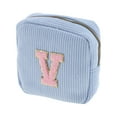 thumbnail image 1 of Unique Bargains 1 Pc Letter V Pattern Makeup Bag for Travel Blue Corduroy, 1 of 6