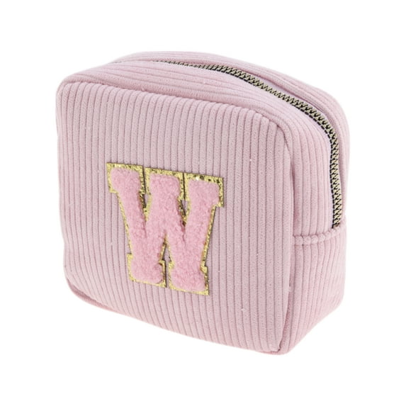 Unique Bargains 1 Pc Letter W Pattern Makeup Bag for Travel Pink Corduroy