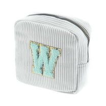 Unique Bargains 1 Pc Letter W Pattern Makeup Bag for Travel White Corduroy