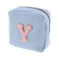 thumbnail image 1 of Unique Bargains 1 Pc Letter Y Pattern Makeup Bag for Travel Blue Corduroy, 1 of 6