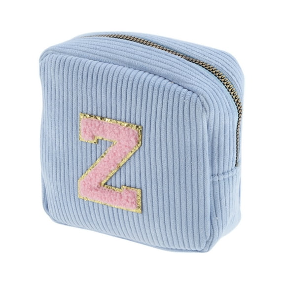 Unique Bargains 1 Pc Letter Z Pattern Makeup Bag for Travel Blue Corduroy