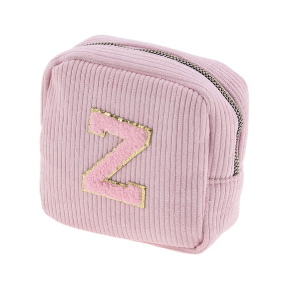 Unique Bargains 1 Pc Letter Z Pattern Makeup Bag for Travel Pink Corduroy