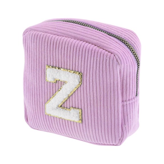 Unique Bargains 1 Pc Letter Z Pattern Makeup Bag for Travel Pink Purple Corduroy
