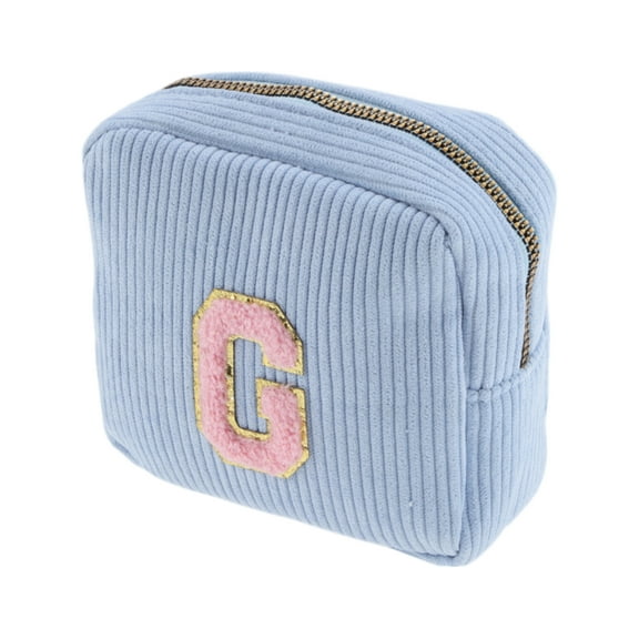 Unique Bargains 1 Pc Letter g Pattern Makeup Bag for Travel Blue Corduroy