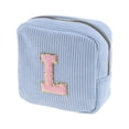 thumbnail image 1 of Unique Bargains 1 Pc Letter l Pattern Makeup Bag for Travel Blue Corduroy, 1 of 6