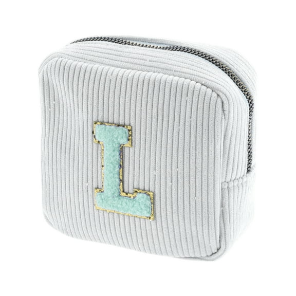 Unique Bargains 1 Pc Letter l Pattern Makeup Bag for Travel White Corduroy