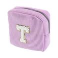 thumbnail image 1 of Unique Bargains 1 Pc Letter t Pattern Makeup Bag for Travel Pink Purple Corduroy, 1 of 6