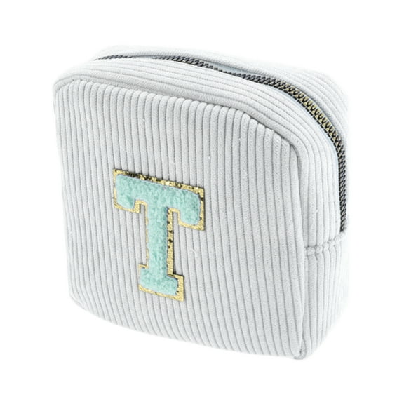 Unique Bargains 1 Pc Letter t Pattern Makeup Bag for Travel White Corduroy
