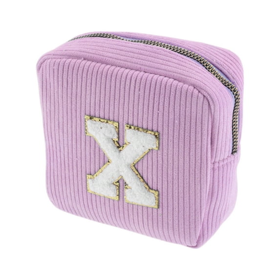 Unique Bargains 1 Pc Letter x Pattern Makeup Bag for Travel Pink Purple Corduroy