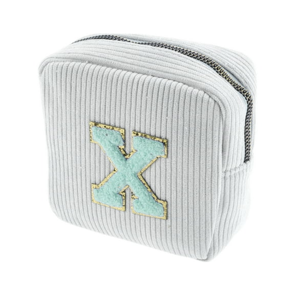Unique Bargains 1 Pc Letter x Pattern Makeup Bag for Travel White Corduroy
