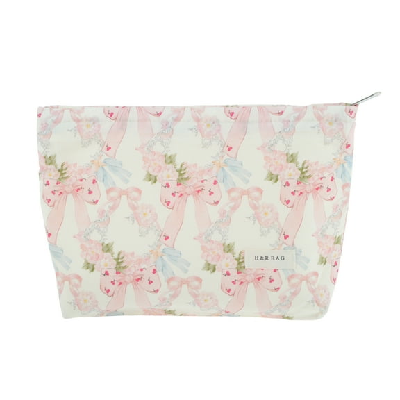 Unique Bargains 1 Pc Lightweight Clutch Bow Large Makeup Bag for Vacation Pink Canvas