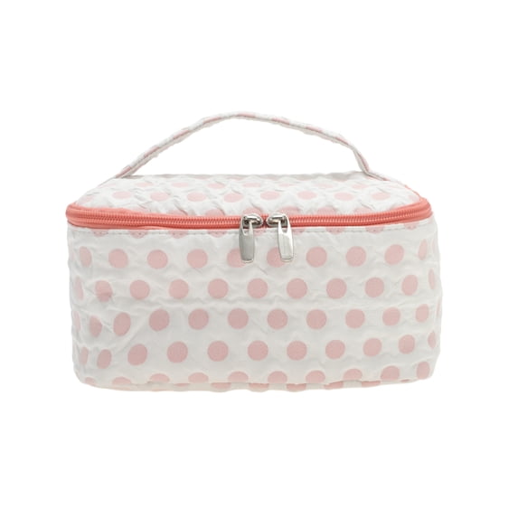 Unique Bargains 1 Pc Lightweight Square Dots Travel Cosmetic Bag for Travel White Pink Polyester