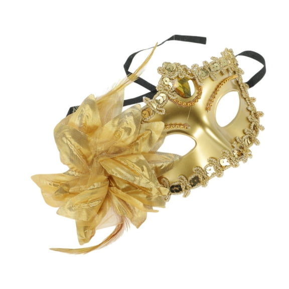 Unique Bargains Halloween Christmas 1 Pc Lily Princess Half Face Party Mask for Masquerade Party Gold Tone