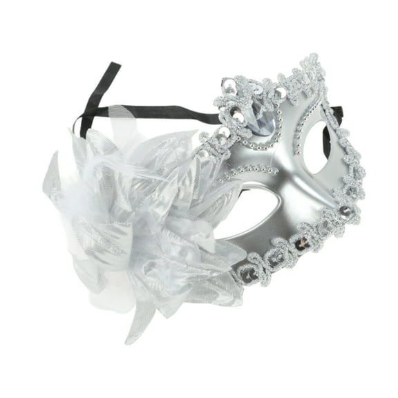 Unique Bargains 1 Pc Lily Princess Half Face Party Mask for Masquerade Party Silver Tone