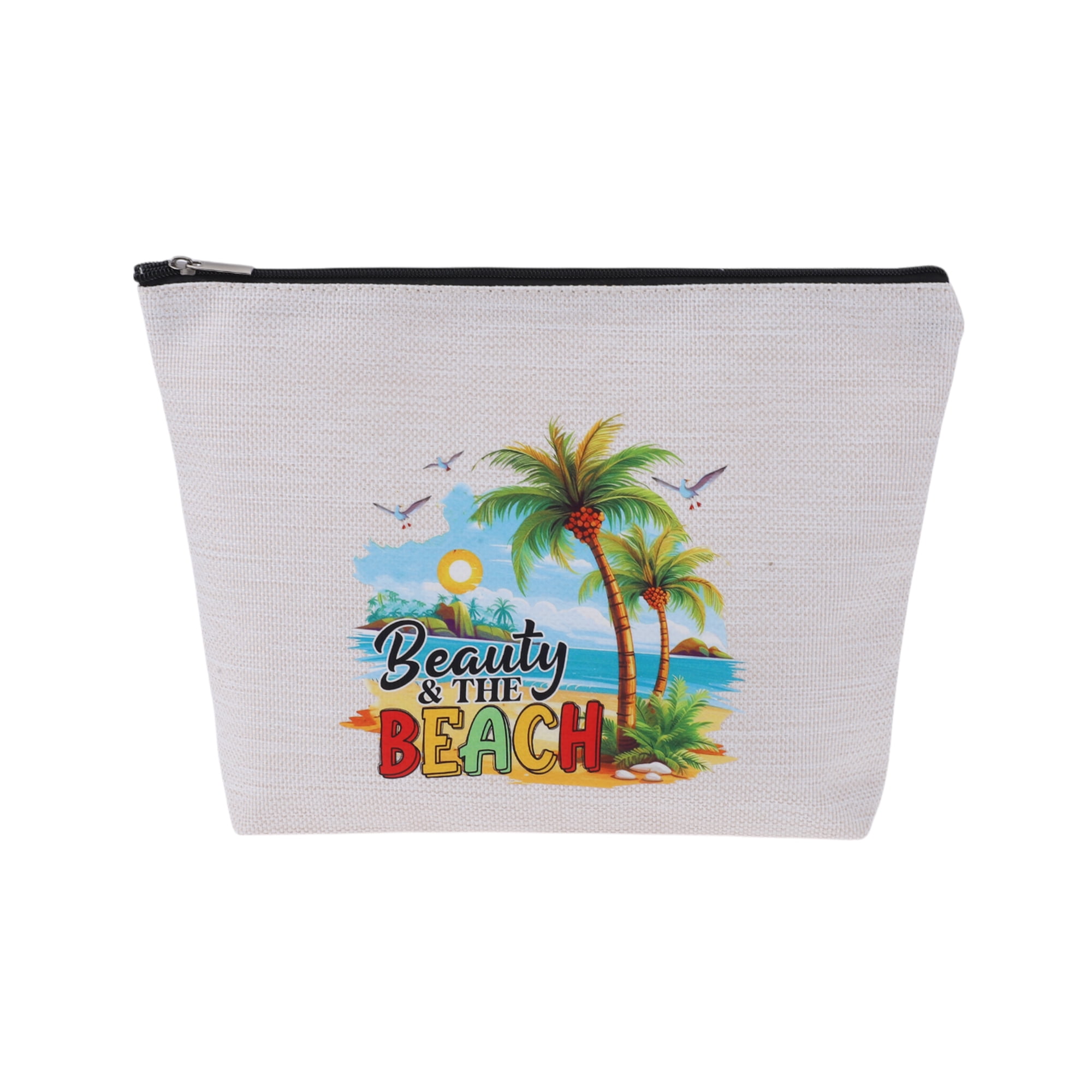 Unique Bargains 1 Pc Linen Printed Makeup Bag for Business Travel and Everyday Use White