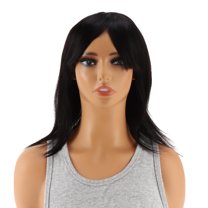 Unique Bargains 1 Pc Long Hair Straight Bangs Hair Wig Real Human Hair 12in Human Wig Black for Women