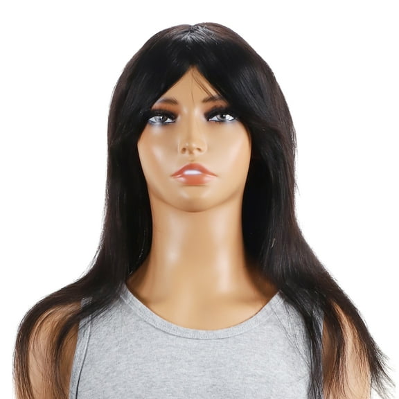 Unique Bargains 1 Pc Long Hair Straight Bangs Hair Wig Real Human Hair 18in Human Wig Black for Women