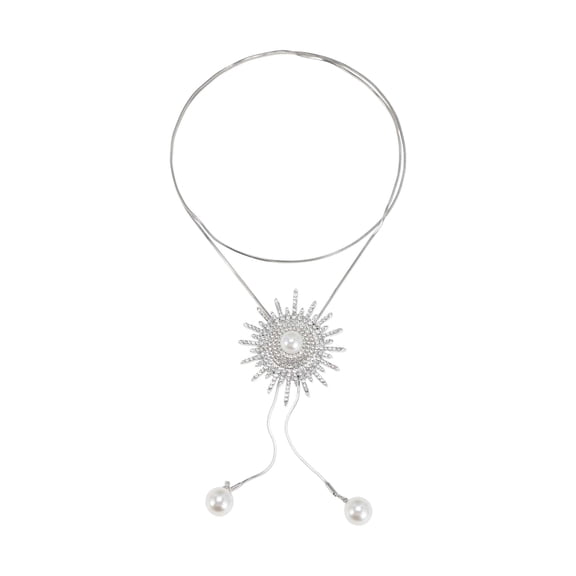 Unique Bargains 1 Pc Long Sweater Necklace Adjustable Simple Long Pendant Rhinestone Sunflower Pendant Necklace 31.89" White Silver Tone