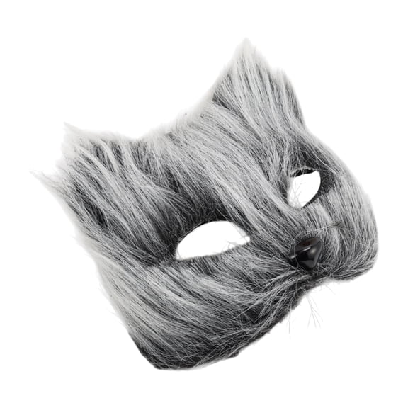 Unique Bargains 1 Pc Long-haired Foxes Party Mask Gray Plastic