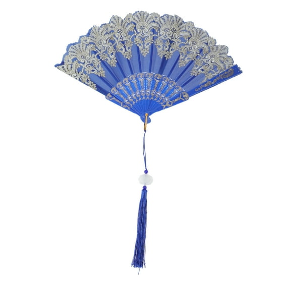 Unique Bargains Christmas 1 Pc Lucky Cloud Pattern Folding Fan for Masquerade Blue Silk Fabric