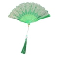 thumbnail image 1 of Unique Bargains 1 Pc Lucky Cloud Pattern Folding Fan for Masquerade Green Silk Fabric, 1 of 5