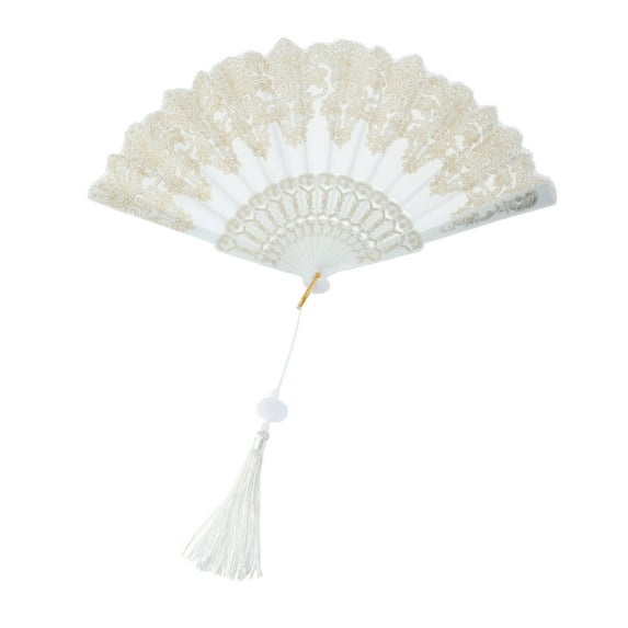 Unique Bargains 1 Pc Lucky Cloud Pattern Folding Fan for Masquerade White Silk Fabric