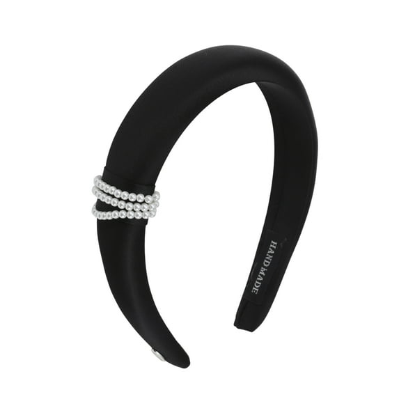 Unique Bargains 1 Pc Luxury High Cranium Pearl Headbands Black