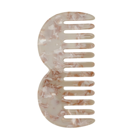 Unique Bargains 1 Pc M Shaped Marble Wide Tooth Comb for All Hair Types Care Coffee Color