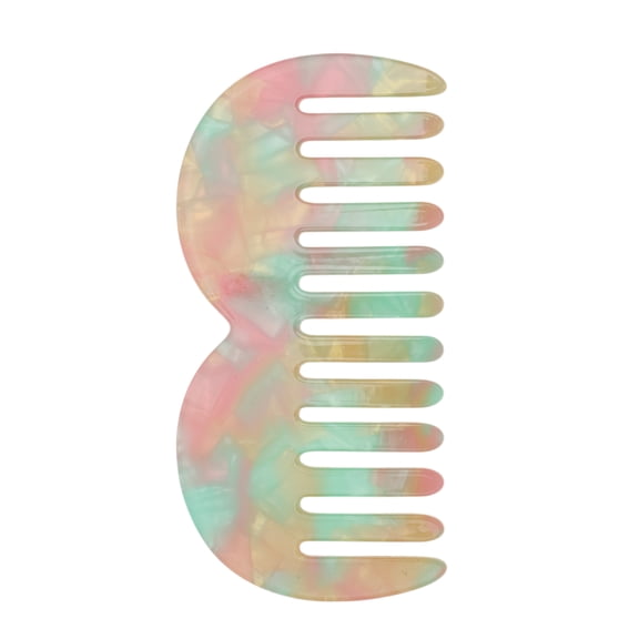 Unique Bargains 1 Pc M Shaped Marble Wide Tooth Comb for All Hair Types Care Green