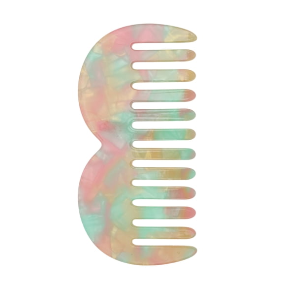 Unique Bargains 1 Pc M Shaped Marble Wide Tooth Comb for All Hair Types Care Green
