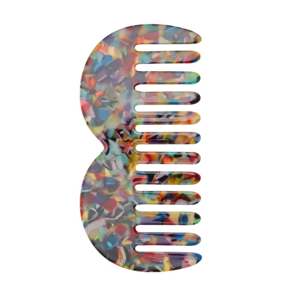 Unique Bargains 1 Pc M-shaped Marble Wide Tooth Comb Colorful Acetate Sheet