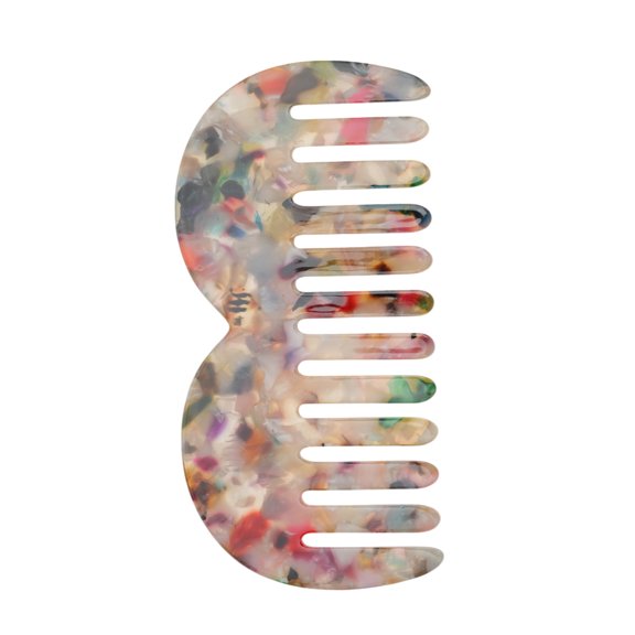 Unique Bargains 1 Pc M-shaped Marble Wide Tooth Comb Multicolored Acetate Sheet