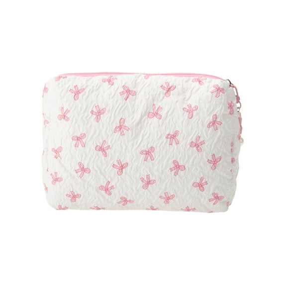 Unique Bargains 1 Pc Medium Pendant Bow Makeup Bag White Pink Polyester