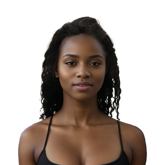 Unique Bargains 1 Pc Medium Wave Curly Long Hair Hair Wig Real Human Hair 22in 13x4in 150 Human Wig Black for Women