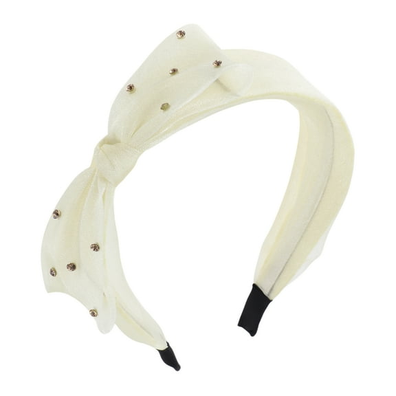 Unique Bargains 1 Pc Mesh Bow Headbands for Women Beige
