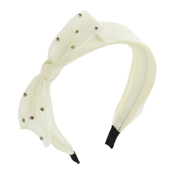 Unique Bargains 1 Pc Mesh Bow Headbands for Women Beige