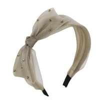 Unique Bargains 1 Pc Mesh Bow Headbands for Women Champagne