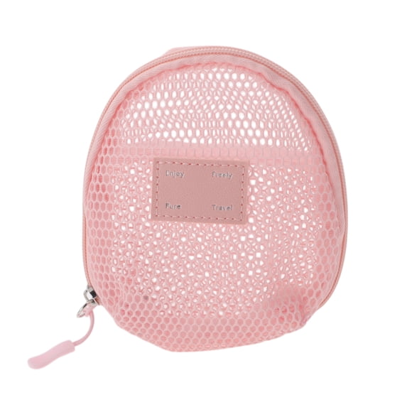 Unique Bargains 1 Pc Mesh Hand-held Sundries Makeup Bag Polyester Pink 4.92in