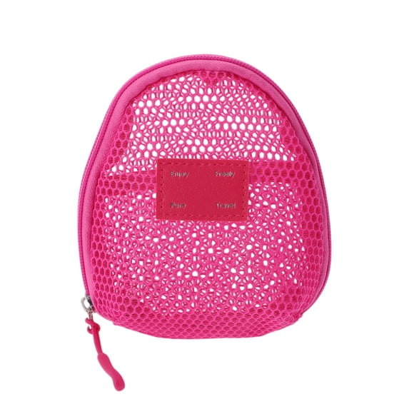 Unique Bargains 1 Pc Mesh Hand-held Sundries Makeup Bag Polyester Rose Red 4.92in
