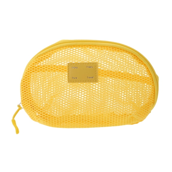 Unique Bargains 1 Pc Mesh Hand-held Sundries Makeup Bag Polyester Yellow 8.27in